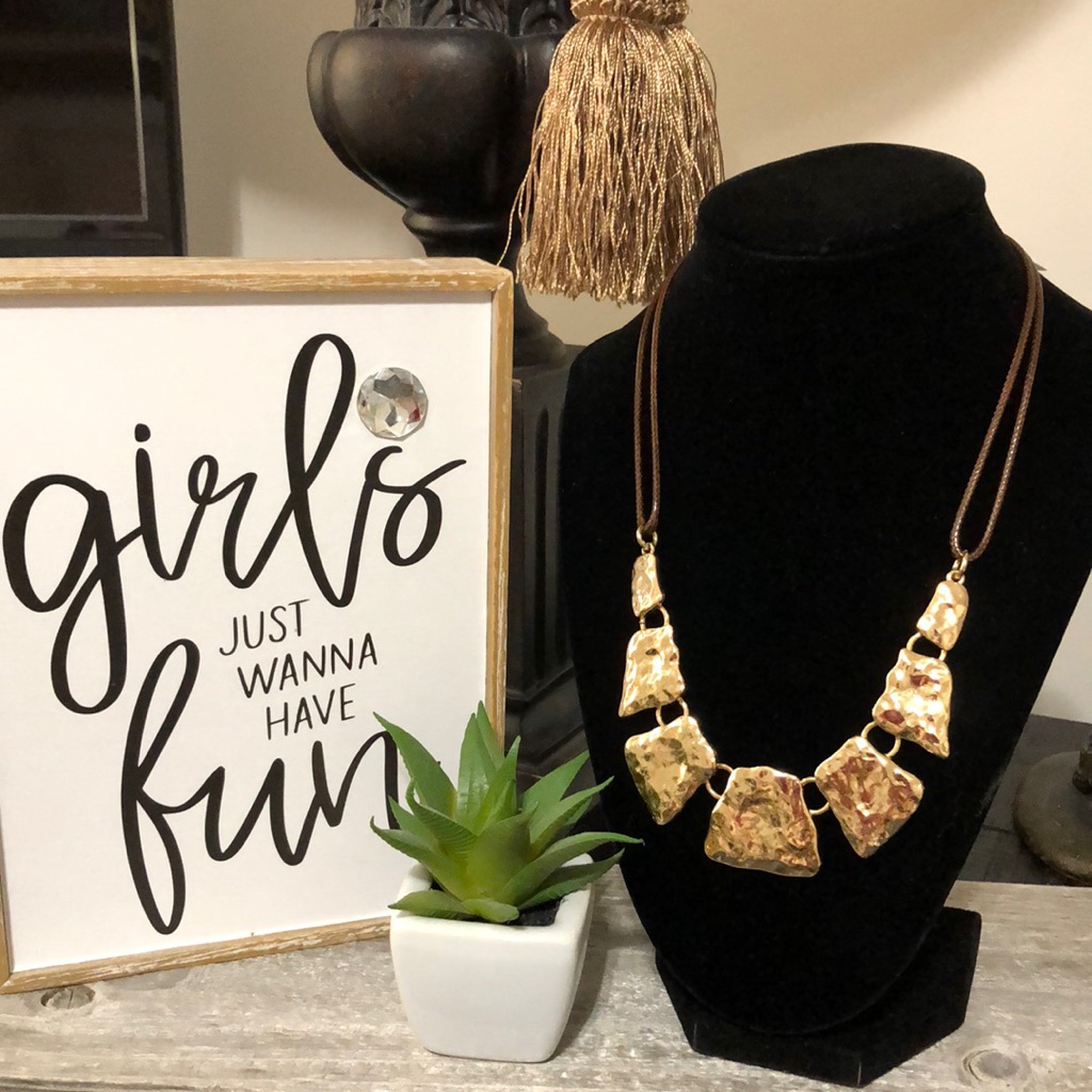 Nwt Ballet Boutique Textured Gold Tone & Brown Waxed Cord Necklace!